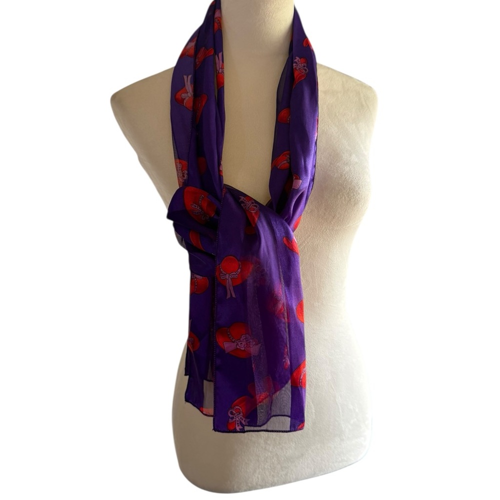 Red Hat Society Purple Women's Scarf with Red Hat Motif - Picture 2 of 7